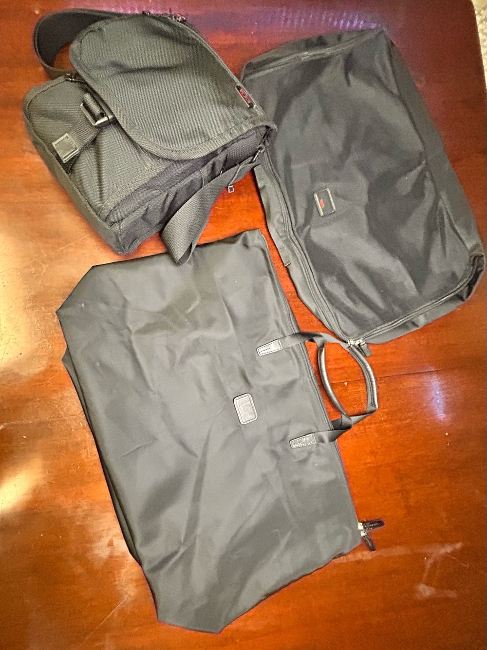 Tumi Black Nylon 3-Piece Messenger and Carry Bag Set